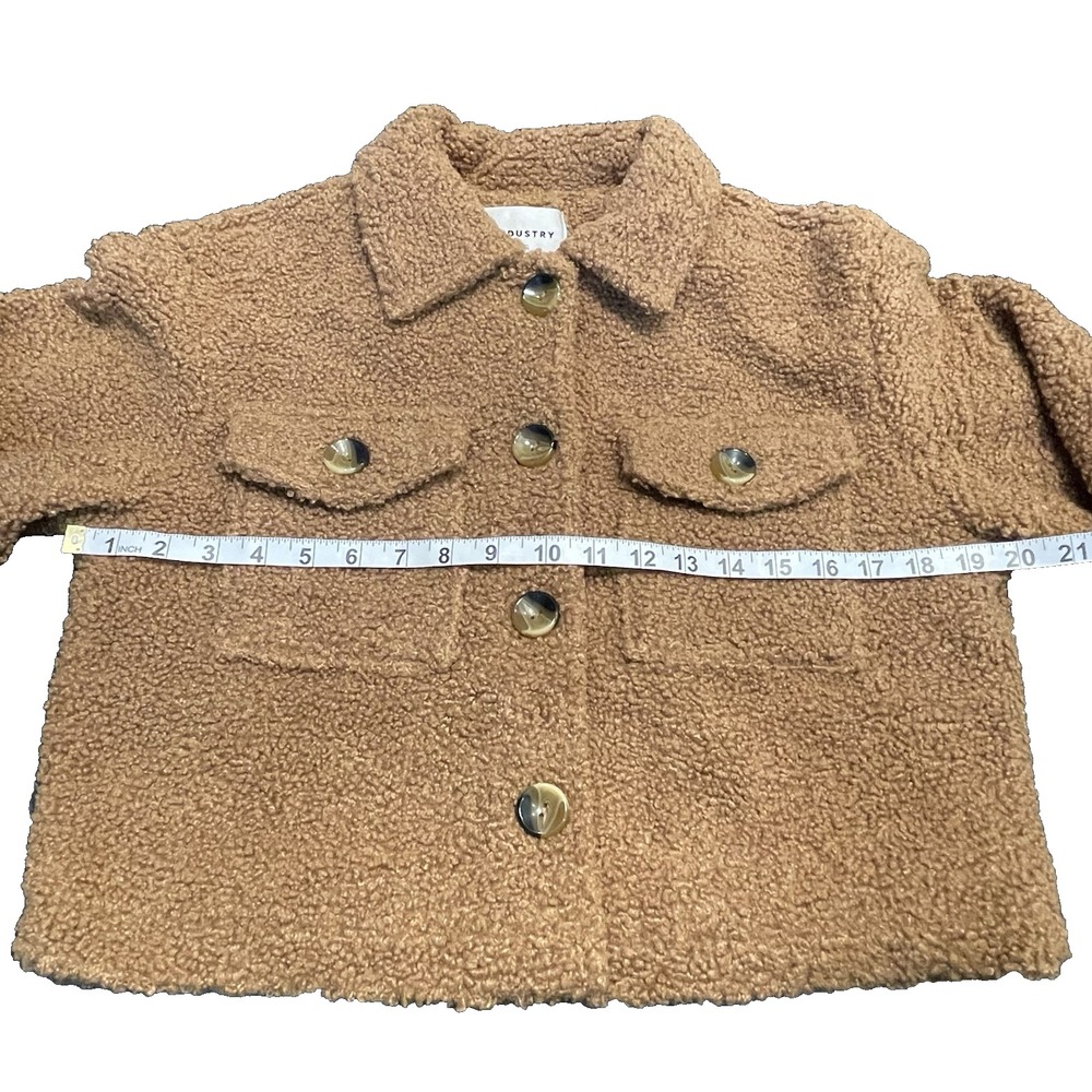 Industry Brown Bear Faux Fur Teddy Cropped Jacket Sherpa Shacket Small NWT - Picture 11 of 12